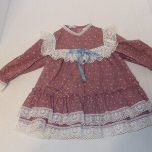 Maroon & Cream Ruffled Prairie Dress KLL Vintage Dress Size 2T Made in USA